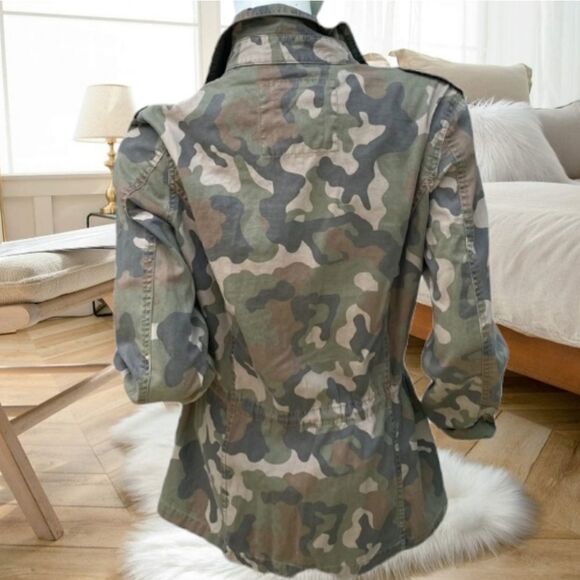 MILITARY UTILITY ARMY CAMO CINCHED DRAWSTRING WAIST STUDDED SMALL JACKET COAT - Picture 3 of 10